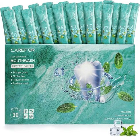 Mouthwash Travel Size Portable Packets to Go, Alcohol & Fluoride Free Fresh Mint MouthwashStrips for Superior Oral Hygiene,30 Individual Disposable Mouthwash Packs(Pack of 30) in Kuwait