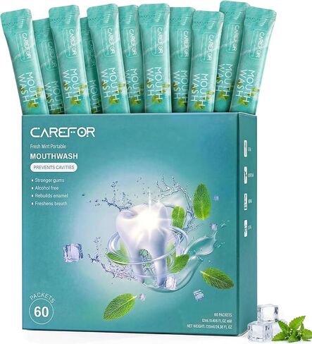 Mouthwash Travel Size Portable Packets to Go, Alcohol & Fluoride Free Fresh Mint MouthwashStrips for Superior Oral Hygiene,30 Individual Disposable Mouthwash Packs(Pack of 30) in Kuwait