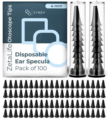 أطراف منظار الأذن Zyrev ZetaLife (عبوة من 100 قطعة) - أطراف منظار منظار بلاستيكية، منظار أذن للاستعمال مرة واحدة - أغطية للاستعمال مرة واحدة مقاس 2.5 مم in Kuwait