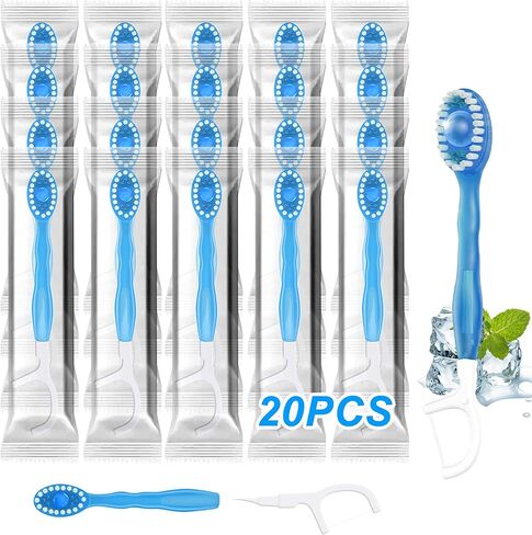 40 Pack 5-in-1 Disposable Toothbrushes with Toothpaste, Travel Toothbrush Set with Floss, Pick & Tongue Scraper, Individually Wrapped Mini Toothbrush for Adults, Work Camping - Mixed Flavor in Saudi Arabia