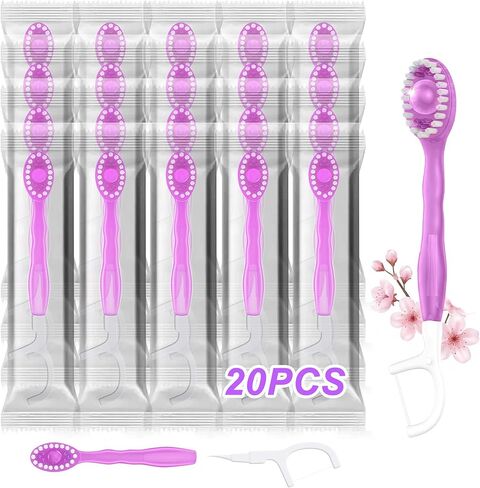 40 Pack 5-in-1 Disposable Toothbrushes with Toothpaste, Travel Toothbrush Set with Floss, Pick & Tongue Scraper, Individually Wrapped Mini Toothbrush for Adults, Work Camping - Mixed Flavor in Saudi Arabia