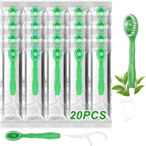 40 Pack 5-in-1 Disposable Toothbrushes with Toothpaste, Travel Toothbrush Set with Floss, Pick & Tongue Scraper, Individually Wrapped Mini Toothbrush for Adults, Work Camping - Mixed Flavor in Saudi Arabia