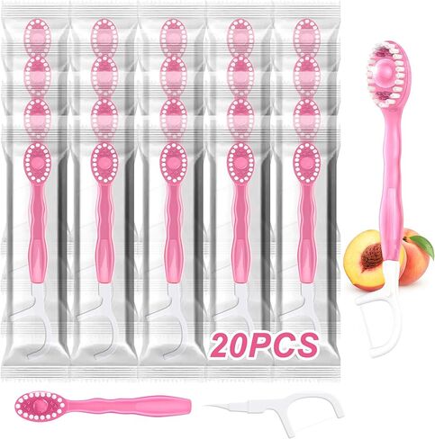 40 Pack 5-in-1 Disposable Toothbrushes with Toothpaste, Travel Toothbrush Set with Floss, Pick & Tongue Scraper, Individually Wrapped Mini Toothbrush for Adults, Work Camping - Mixed Flavor in Saudi Arabia
