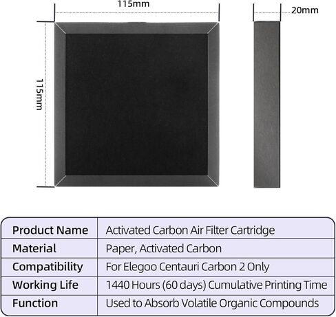IdeaFormer-3D 2 قطعة Centauri Carbon 2 فلتر هواء الكربون المنشط لـ Elegoo، خرطوشة فلتر الهواء لتنقية الهواء لملحقات الطابعة ثلاثية الأبعاد Elegoo Centauri Carbon 2 in Kuwait