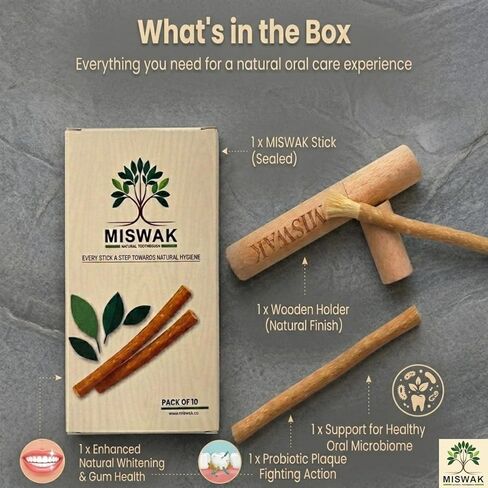 Sticks - Pack of 10 Natural Toothbrush Sticks with Wooden Holder | Sewak Sticks for Teeth | Authentic Peelu Wood (Salvadora Persica) | Teeth Whitening & Gum Strengthening in Saudi Arabia