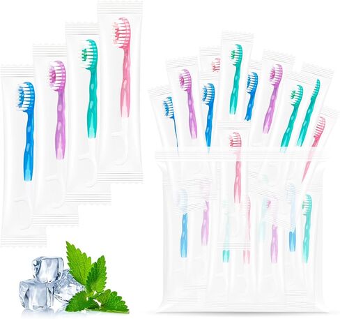 5 في 1 فرشاة أسنان صغيرة للاستعمال مرة واحدة بحجم مناسب للسفر مع معجون أسنان وخيط تنظيف الأسنان ومكشطة اختيار ولسان، مغلفة بشكل فردي، مجموعة محمولة للعناية بالفم، 24 عبوة، مزيج من 4 نكهات in Kuwait