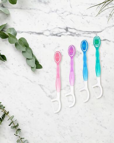 5 في 1 فرشاة أسنان صغيرة للاستعمال مرة واحدة بحجم مناسب للسفر مع معجون أسنان وخيط تنظيف الأسنان ومكشطة اختيار ولسان، مغلفة بشكل فردي، مجموعة محمولة للعناية بالفم، 24 عبوة، مزيج من 4 نكهات in Kuwait