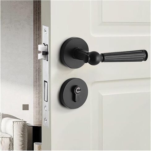 Indoor Door Lock Bedroom Simple Magnetic Silent Black zinc Alloy Handle Lock Door Handle Split Wooden Door Lock(Yahei A 7255 Magnetic Lock Body) in Kuwait