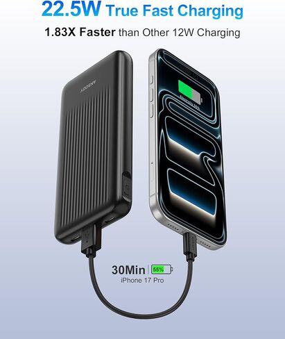 2-pack 10000mah Bank Power Charging ، 22.5W شاحن محمول USB C المدمج مع 2 مخرجات ومدخلتين ، حزمة بطارية عرض LED متوافقة مع أجهزة iPhone Samsung iPad ، Black & Black in Kuwait