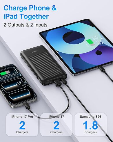 2-pack 10000mah Bank Power Charging ، 22.5W شاحن محمول USB C المدمج مع 2 مخرجات ومدخلتين ، حزمة بطارية عرض LED متوافقة مع أجهزة iPhone Samsung iPad ، Black & Black in Kuwait