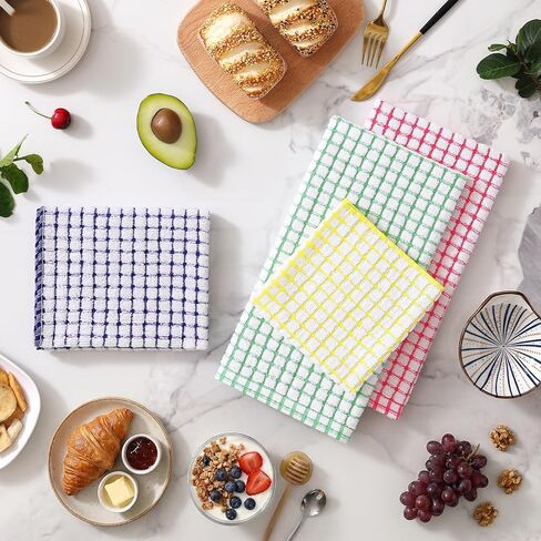 Homaxy Kitchen Towels and Dishcloths Set, 16 x 25 and 12 x 12 Inches, Set of 8 Cotton Terry Kitchen Dish Towels, Super Soft and Absorbent Dish Cloths, Blue/Yellow/Red/Green in Kuwait