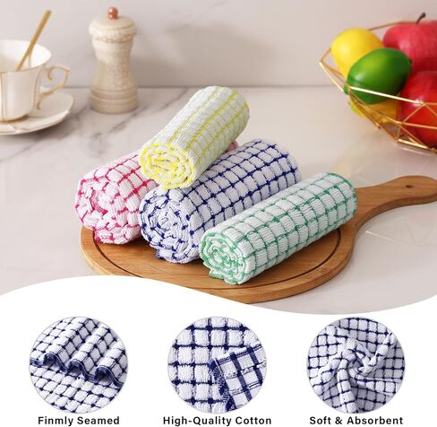 Homaxy Kitchen Towels and Dishcloths Set, 16 x 25 and 12 x 12 Inches, Set of 8 Cotton Terry Kitchen Dish Towels, Super Soft and Absorbent Dish Cloths, Blue/Yellow/Red/Green in Kuwait