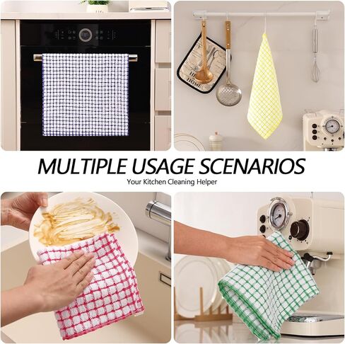 Homaxy Kitchen Towels and Dishcloths Set, 16 x 25 and 12 x 12 Inches, Set of 8 Cotton Terry Kitchen Dish Towels, Super Soft and Absorbent Dish Cloths, Blue/Yellow/Red/Green in Kuwait