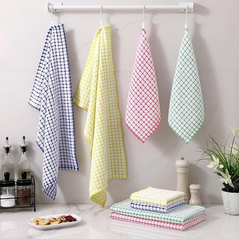 Homaxy Kitchen Towels and Dishcloths Set, 16 x 25 and 12 x 12 Inches, Set of 8 Cotton Terry Kitchen Dish Towels, Super Soft and Absorbent Dish Cloths, Blue/Yellow/Red/Green in Kuwait