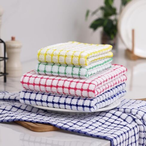 Homaxy Kitchen Towels and Dishcloths Set, 16 x 25 and 12 x 12 Inches, Set of 8 Cotton Terry Kitchen Dish Towels, Super Soft and Absorbent Dish Cloths, Blue/Yellow/Red/Green in Kuwait