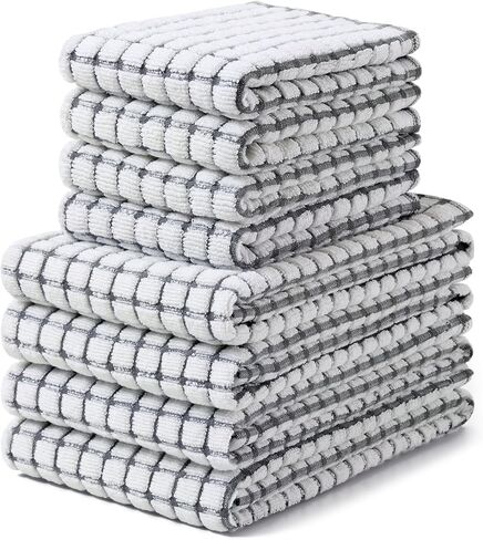Homaxy Kitchen Towels and Dishcloths Set, 16 x 25 and 12 x 12 Inches, Set of 8 Cotton Terry Kitchen Dish Towels, Super Soft and Absorbent Dish Cloths, Blue/Yellow/Red/Green in Kuwait