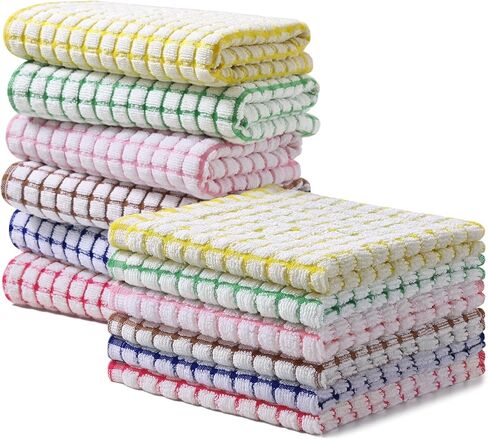 Homaxy Kitchen Towels and Dishcloths Set, 16 x 25 and 12 x 12 Inches, Set of 8 Cotton Terry Kitchen Dish Towels, Super Soft and Absorbent Dish Cloths, Blue/Yellow/Red/Green in Kuwait