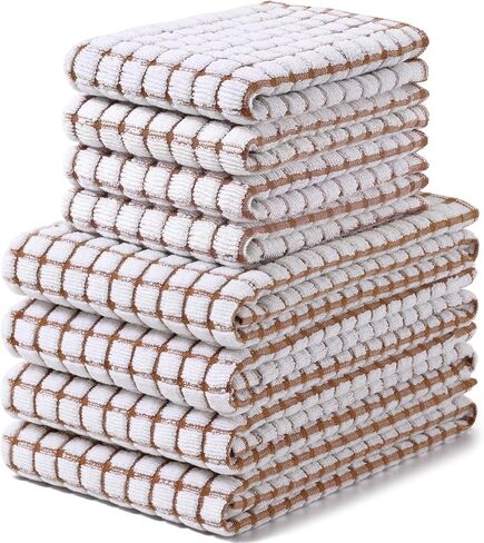 Homaxy Kitchen Towels and Dishcloths Set, 16 x 25 and 12 x 12 Inches, Set of 8 Cotton Terry Kitchen Dish Towels, Super Soft and Absorbent Dish Cloths, Blue/Yellow/Red/Green in Kuwait