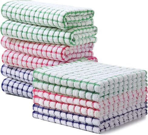 Homaxy Kitchen Towels and Dishcloths Set, 16 x 25 and 12 x 12 Inches, Set of 8 Cotton Terry Kitchen Dish Towels, Super Soft and Absorbent Dish Cloths, Blue/Yellow/Red/Green in Kuwait