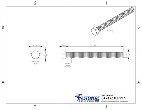 3/8-16 x 4" Hex Head Cap Screw Bolts, Stainless Steel 18-8, Full Thread, Plain Finish, Flat Point, Quantity 50 by Fastenere in Saudi Arabia