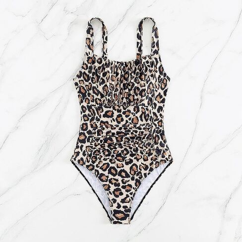 Tummy Control One Piece Swimsuit for Women Vintage Leopard Print Bathing Suits Ruched Swimwear in Saudi Arabia