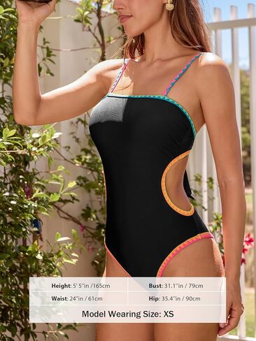 CUPSHE Women's One Piece Swimsuit Sexy Color Block Square Neck Bathing Suit Cutout Back Self tie Adjustable Straps in Saudi Arabia