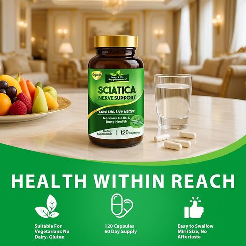 Sciatic Ner-ve Rel-ief, Soothe & Comfort Hand, Finger, Waist, Buttock, Leg, Foot, Nutritional Support Supplement Capsules for Sciatica, Natural Ingredients, Rich in Vitamins, 120 Capsules in Saudi Arabia