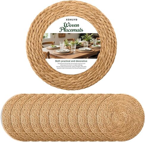 13 in Round Woven Placemats Plate Chargers Set of 12, Boho Farmhouse Rustic Woven Place Mats for Kitchen Dining Party Table Decor, Rattan Wicker Table Mats Jute Braided Chargers for Dinner Plates in Saudi Arabia