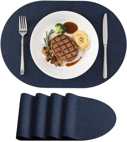 homing Placemats Set of 6, Heat Resistant Oval Faux Leather Place Mats 11.8 x 17 Inch, Waterproof Wipeable Reversible PU Placemat for Kitchen Dining Table, Indoor & Outdoor, Light Grey in Saudi Arabia