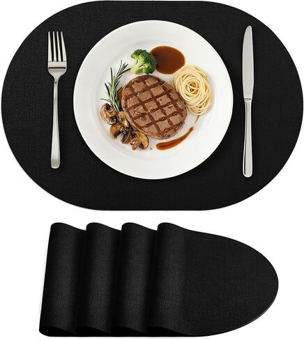 homing Placemats Set of 6, Heat Resistant Oval Faux Leather Place Mats 11.8 x 17 Inch, Waterproof Wipeable Reversible PU Placemat for Kitchen Dining Table, Indoor & Outdoor, Light Grey in Saudi Arabia