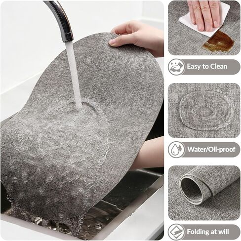 homing Placemats Set of 6, Heat Resistant Oval Faux Leather Place Mats 11.8 x 17 Inch, Waterproof Wipeable Reversible PU Placemat for Kitchen Dining Table, Indoor & Outdoor, Light Grey in Saudi Arabia