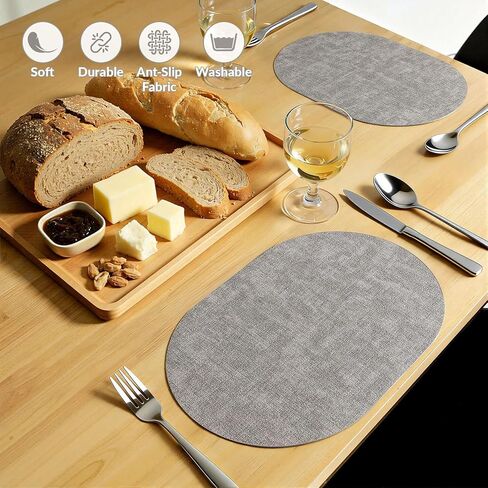 homing Placemats Set of 6, Heat Resistant Oval Faux Leather Place Mats 11.8 x 17 Inch, Waterproof Wipeable Reversible PU Placemat for Kitchen Dining Table, Indoor & Outdoor, Light Grey in Saudi Arabia
