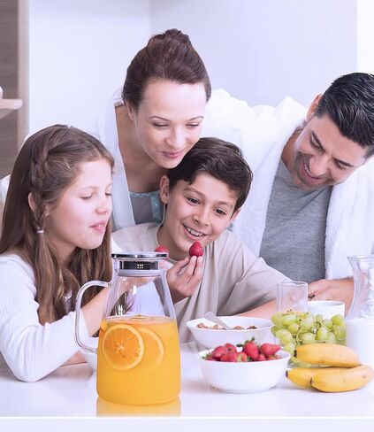 إبريق زجاجي بغطاء، إبريق ماء سعة 2 لتر سعة 68 أونصة مع مقبض وصنبور للثلاجة، زجاج بوروسيليكات للشاي المثلج والعصير والسانجريا والمشروبات الباردة/الساخنة، إبريق كبير in Kuwait