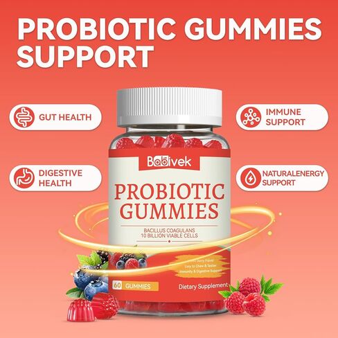 Probiotic Gummies 10 Billion CFU, Bacillus Coagulans for Digestive & Immune Support, Vegan, Non-GMO, Strawberry & Mixed Berry Flavor, 60 Count in Saudi Arabia