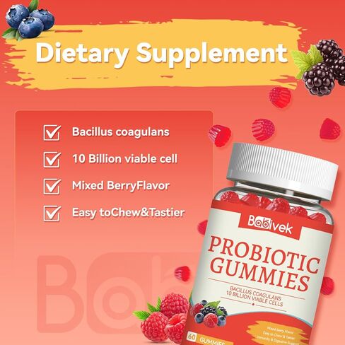 Probiotic Gummies 10 Billion CFU, Bacillus Coagulans for Digestive & Immune Support, Vegan, Non-GMO, Strawberry & Mixed Berry Flavor, 60 Count in Saudi Arabia