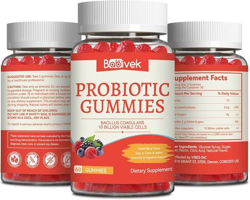 Probiotic Gummies 10 Billion CFU, Bacillus Coagulans for Digestive & Immune Support, Vegan, Non-GMO, Strawberry & Mixed Berry Flavor, 60 Count in Saudi Arabia