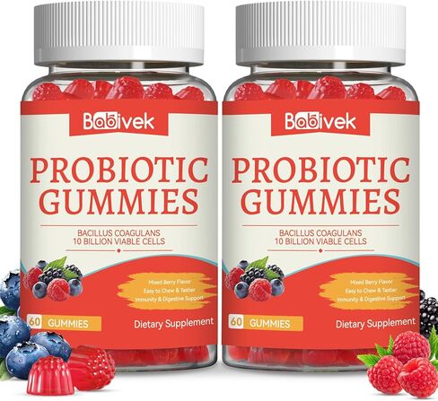 Probiotic Gummies 10 Billion CFU, Bacillus Coagulans for Digestive & Immune Support, Vegan, Non-GMO, Strawberry & Mixed Berry Flavor, 60 Count in Saudi Arabia