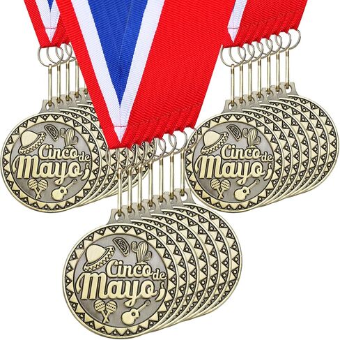 Liliaafar 20 Pcs 2'' Cinco De Mayo Gold Medals Award with Neck Ribbon, Fiesta Mexican Theme Medals Trophy for Cinco De Mayo Party Supplies Adults Competitions Prize Gift in Saudi Arabia