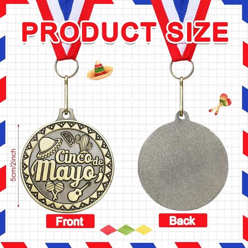 Liliaafar 20 Pcs 2'' Cinco De Mayo Gold Medals Award with Neck Ribbon, Fiesta Mexican Theme Medals Trophy for Cinco De Mayo Party Supplies Adults Competitions Prize Gift in Saudi Arabia