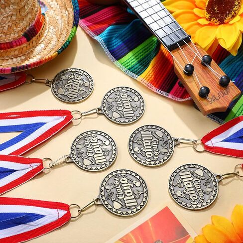 Liliaafar 20 Pcs 2'' Cinco De Mayo Gold Medals Award with Neck Ribbon, Fiesta Mexican Theme Medals Trophy for Cinco De Mayo Party Supplies Adults Competitions Prize Gift in Saudi Arabia