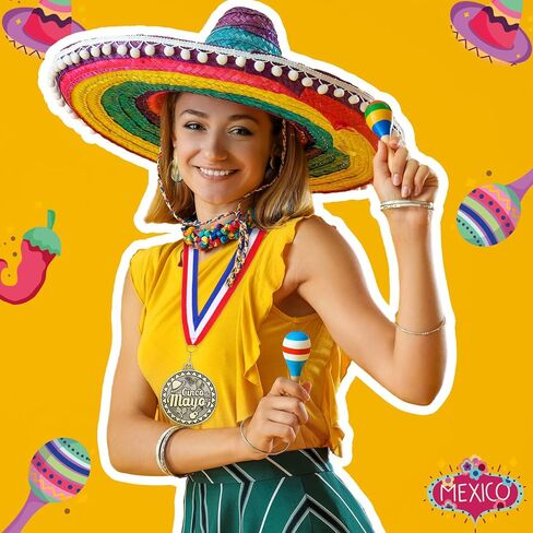 Liliaafar 20 Pcs 2'' Cinco De Mayo Gold Medals Award with Neck Ribbon, Fiesta Mexican Theme Medals Trophy for Cinco De Mayo Party Supplies Adults Competitions Prize Gift in Saudi Arabia