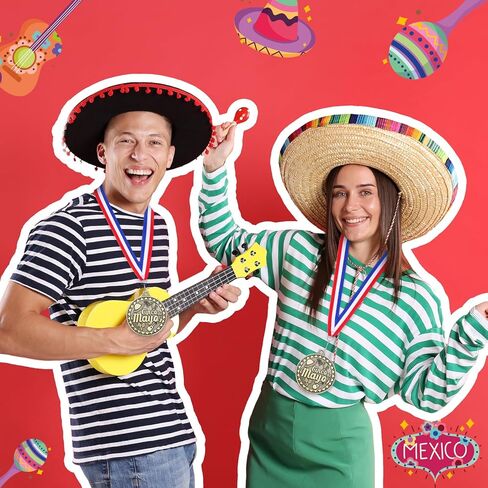 Liliaafar 20 Pcs 2'' Cinco De Mayo Gold Medals Award with Neck Ribbon, Fiesta Mexican Theme Medals Trophy for Cinco De Mayo Party Supplies Adults Competitions Prize Gift in Saudi Arabia