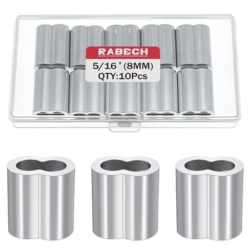 5/16 Inch Aluminum Crimping Loop Sleeve 5/16" 8MM Cable Ferrules Crimp Loops Sleeves for Wire Rope (Pack of 10Pcs) in Kuwait