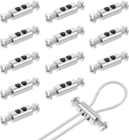 MECCANIXITY 12 قطعة 1/16 "-1/8" مشبك كابل سلك المشبك لكابل 1.5-3 مم، مشابك حبل سلك أسطوانة مزدوجة الفتحات مع سدادة براغي متقاطعة لإضاءة سلسلة إضاءة السقف الثريا in Saudi Arabia