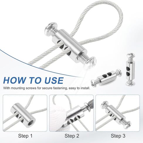 MECCANIXITY 12 قطعة 1/16 "-1/8" مشبك كابل سلك المشبك لكابل 1.5-3 مم، مشابك حبل سلك أسطوانة مزدوجة الفتحات مع سدادة براغي متقاطعة لإضاءة سلسلة إضاءة السقف الثريا in Saudi Arabia