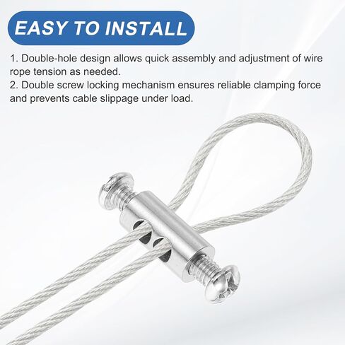 MECCANIXITY 12 قطعة 1/16 "-1/8" مشبك كابل سلك المشبك لكابل 1.5-3 مم، مشابك حبل سلك أسطوانة مزدوجة الفتحات مع سدادة براغي متقاطعة لإضاءة سلسلة إضاءة السقف الثريا in Saudi Arabia