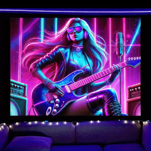 BlissYard Anime Girl Blacklight Tapestry Neon Drinking Girl Fluorescent Tapestry Blacklight Sexy Lady Glow In The Dark Art Wall Hanging Poster Room Bedroom Party Backdrop Decor 78x59 Inch in Saudi Arabia