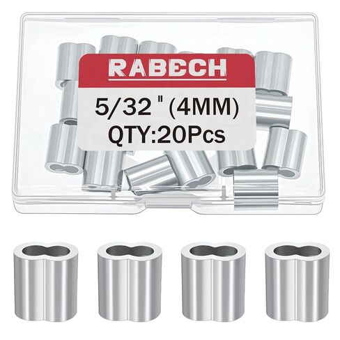 5/32 Inch Aluminum Crimping Loop Sleeve 5/32" 4MM Cable Ferrules Crimp Loops Sleeves for Wire Rope (Pack of 20Pcs) in Kuwait