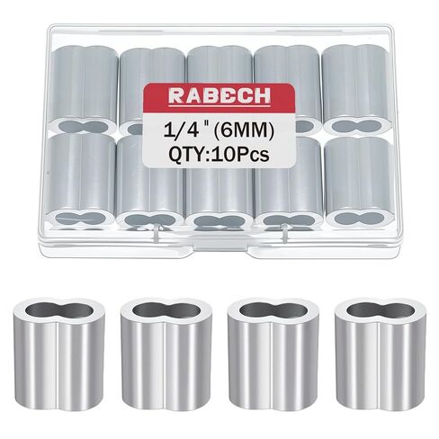 1/4 Inch Aluminum Crimping Loop Sleeve 1/4" 6MM Cable Ferrules Crimp Loops Sleeves for Wire Rope (Pack of 10Pcs) in Kuwait