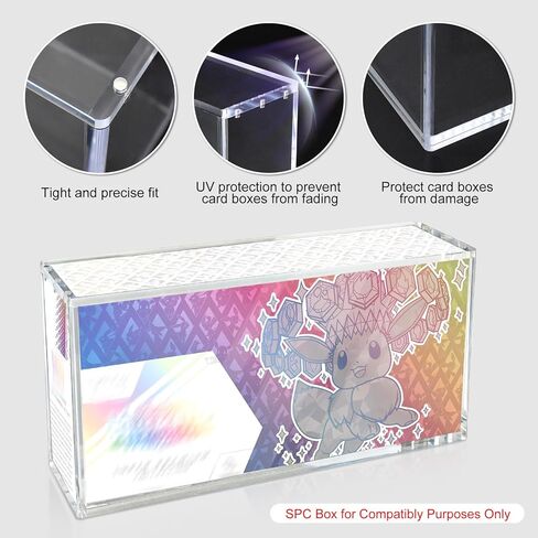 حافظة أكريليك شفافة متوافقة مع صندوق مجموعة Prismatic Evolutions Super Premium Collection، علبة عرض أكريليك سميكة قابلة للتكديس بسمك 8+5 مم لصندوق Prismatic Evolutions SPC مع غطاء مغناطيسي (14.4 بوصة طول × 3.4 بوصة عرض × 6.9 بوصة ارتفاع) in Kuwait
